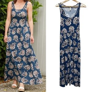 Matilda Jane Along The Beach Blue Floral Maxi Dress Size Large Sleeveless